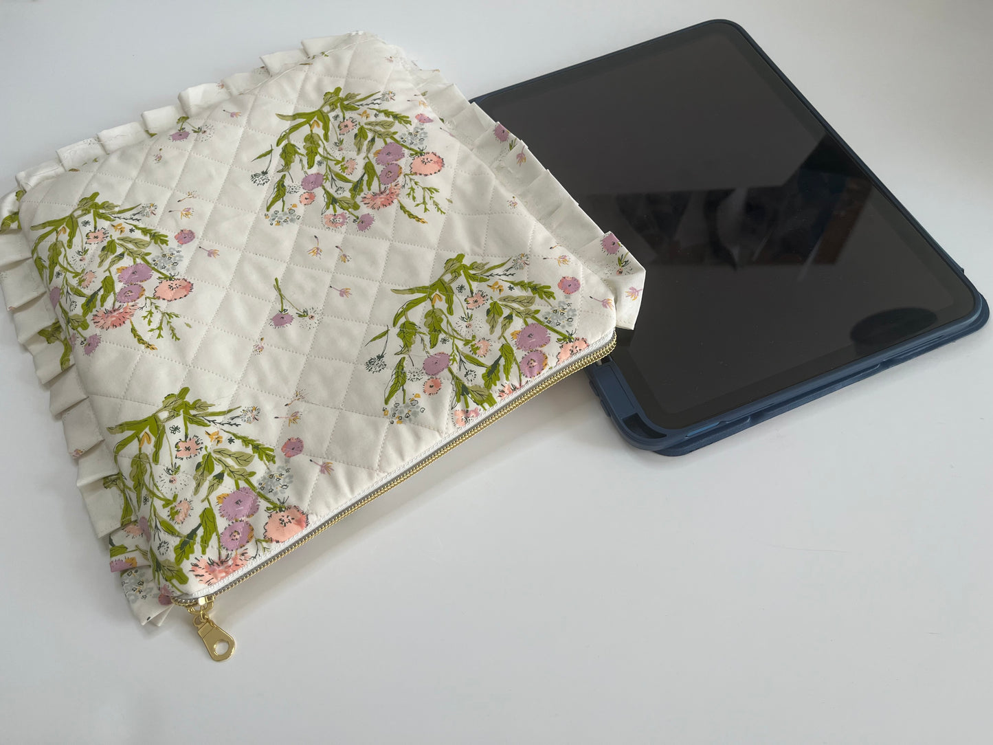 Floral cotton ruffle iPad case